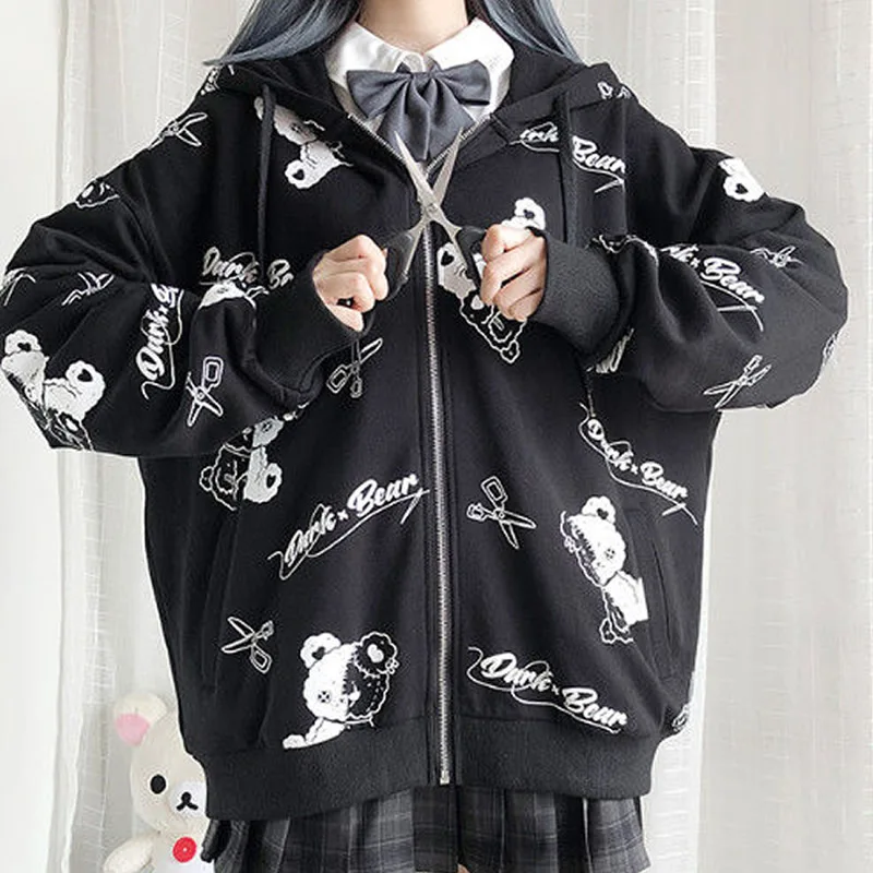 

Vintage Hooded Thin Gothic Kawaii Anime Sweatshirt Black Zip Up Autumn Clothes Hoodies Korean Long Sleeve Emo Clothes Pullover