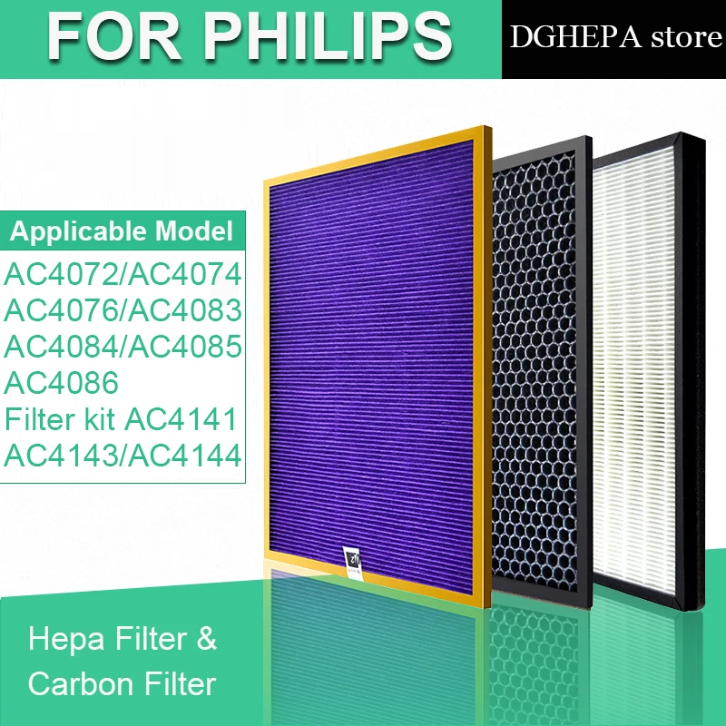 

3PCS AC4141 AC4143 AC4144 Hepa&Activated Carbon Filter For Philips Air Purifier AC4072 AC4074 AC4076 AC4083 AC4084 AC4085 AC4086