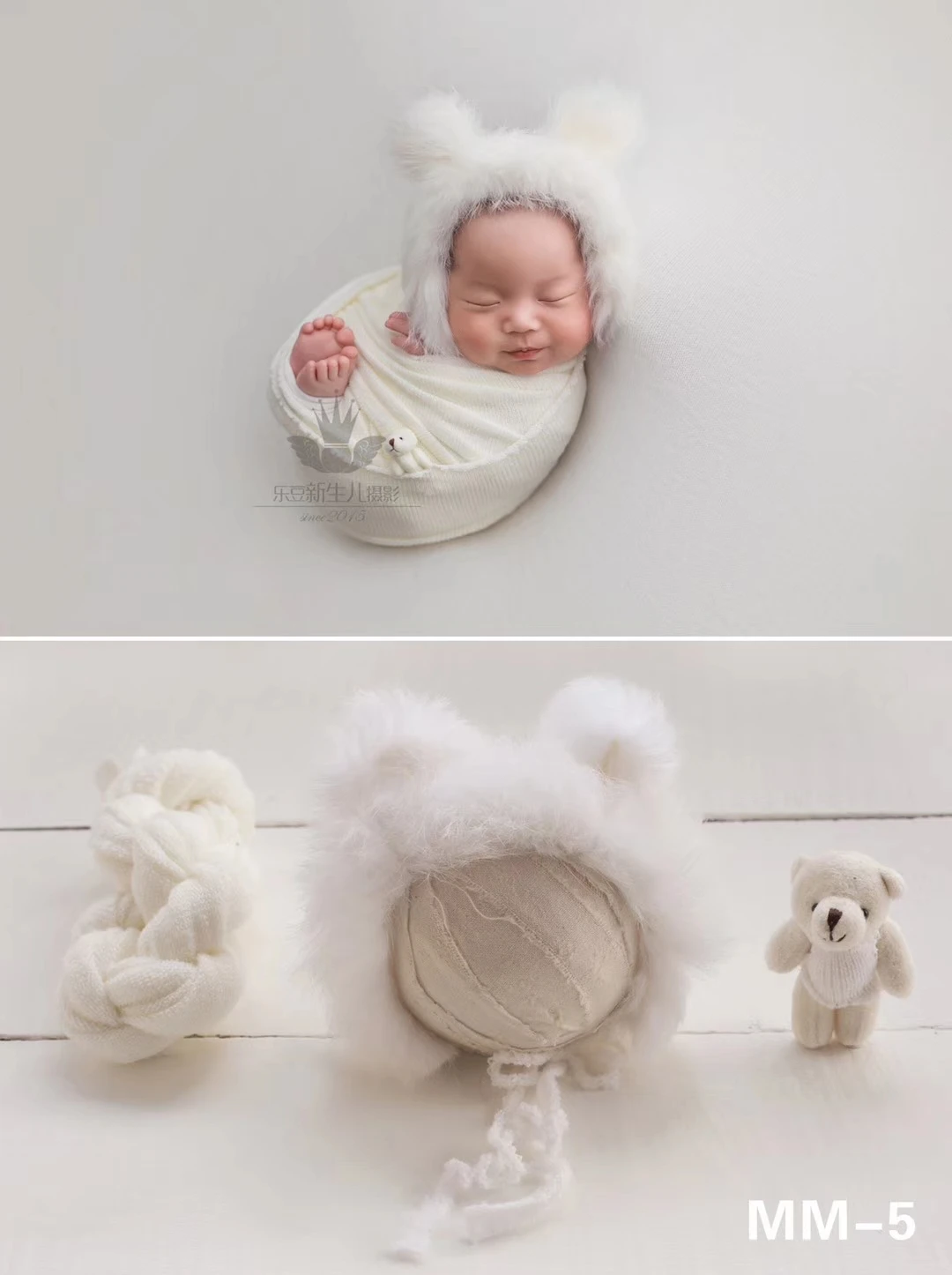 Реквизит для фотосессии новорожденных Меховые детские шапки совпадающие