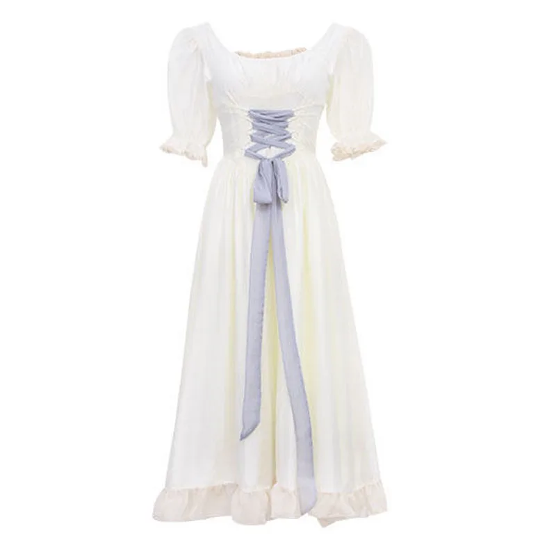 

Summer French Retro Dress Women Designer Sweet Cute Lace-up Fairy Midi Dress Female Elegant Outdoor Solid Korean Dress 2021 New