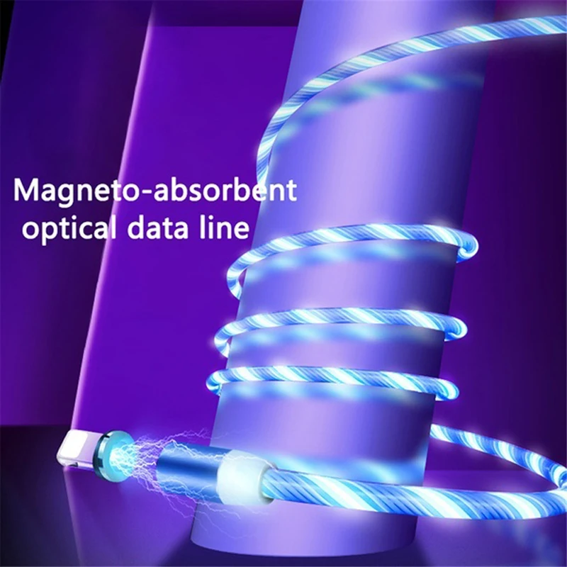 Светящийся Магнитный кабель для быстрой зарядки iPhone 7 8 XR XS MAX OPPO R9 R11 R15 R17 A3S AX7 F5 F9