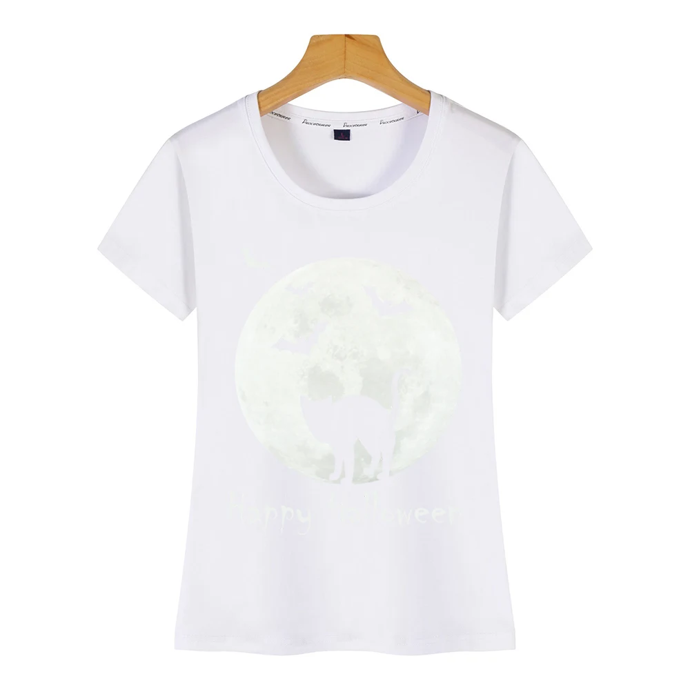 Женская футболка с рисунком кошки Луны Хэллоуина я летучая мышь тыква ведьма
