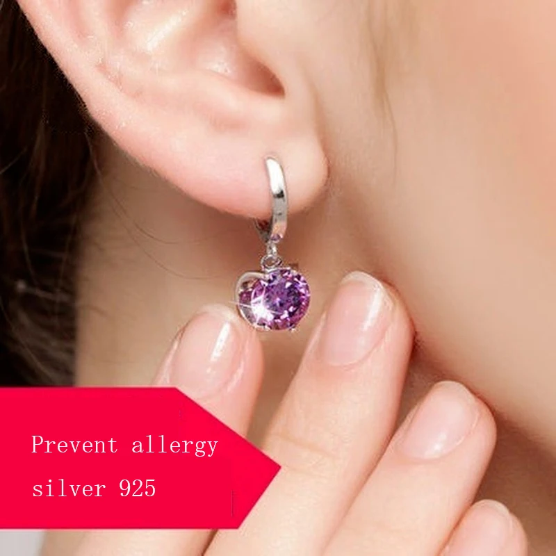 

Fashion Sterling 925 Silver Color Earrings for Women Jewelry Synthetic Ruby Amethyst Crystal Stone Long Drop Earring Stud Bijoux