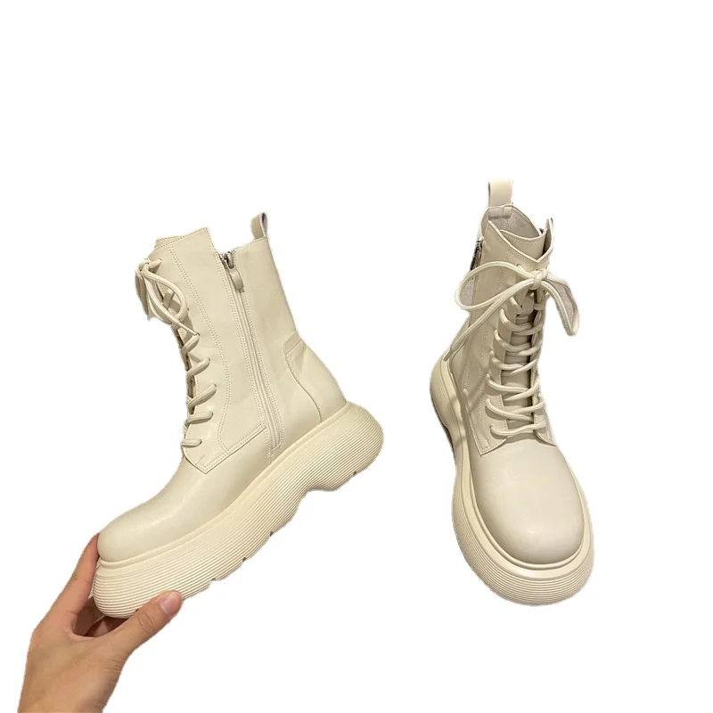

Ladies New Boots Platform Women's Boots Spring and Autumn Boots Short British Style Lace-up Booties