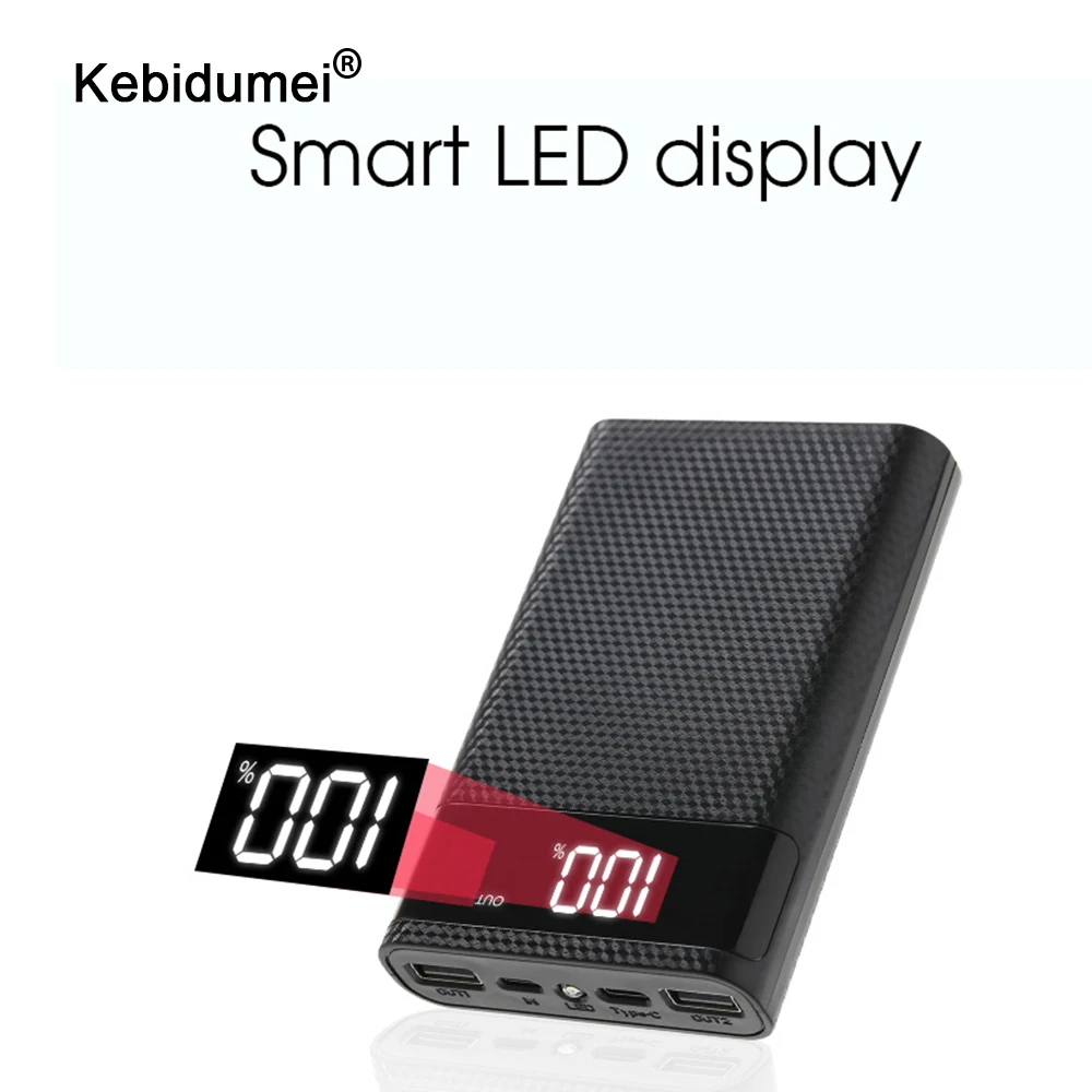 

QC 3.0 Fast Charge Dual USB Type C Power Bank Case DIY 4x18650 Mobile Phone 15000mAh Battery Storage Box with Smart LED display