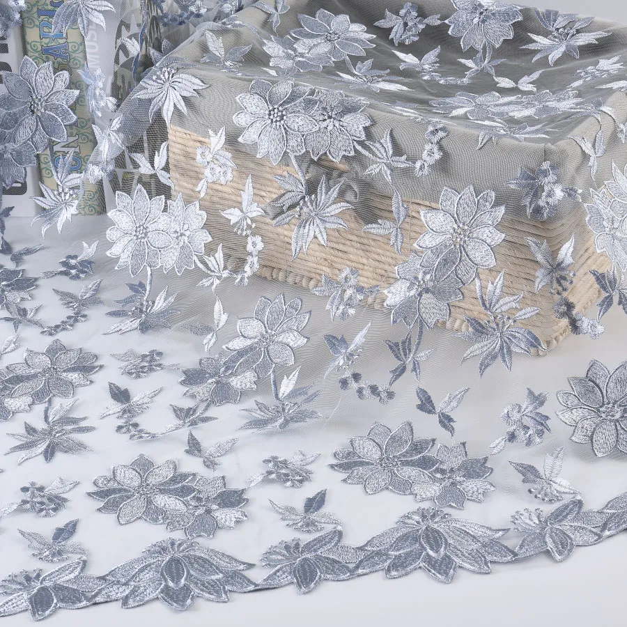 5 ярдов Новая трехмерная вышивка ткань из кружевной сетчатой ткани с блестками