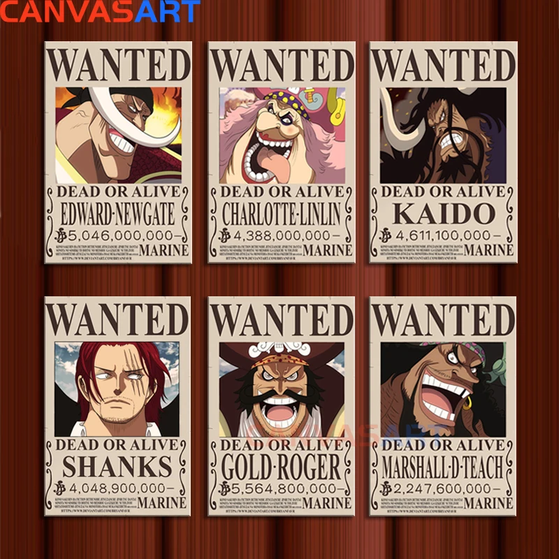 Новейшие Аниме One Piece WANTED плакат Холст Картина Shanks большая мама белая борода Kaido