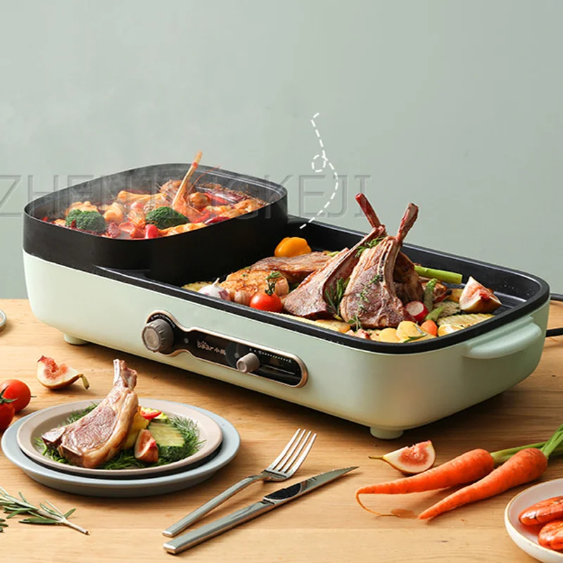 

2 in1 Electric Multi Cooker Barbecue Pan Hot Pot Indoor Smokeless Electric BBQ Griddles Roast Plate Electric Grill 220V