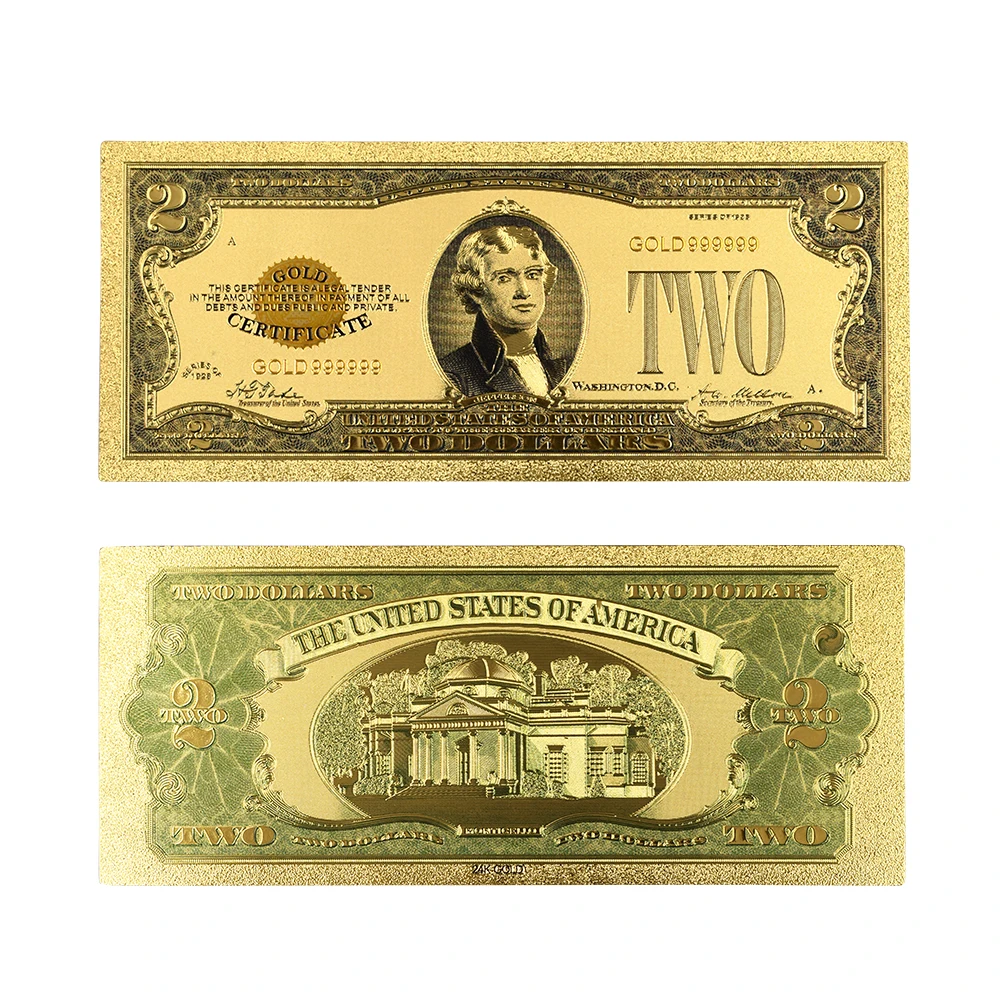Распродажа банкноты с золотом 1928 года США 24 К позолоченные купюры за 2 доллара