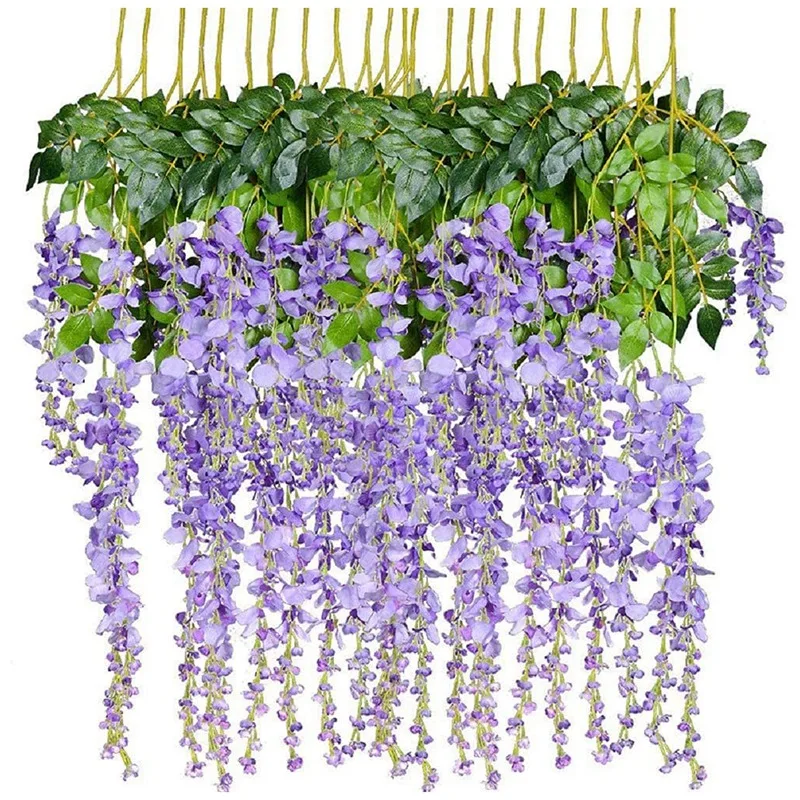 

Promotion! 12 Pack 3.6 Feet Artificial Fake Wisteria Vine Rattan Hanging Garland Silk Flowers String Home Party Wedding Decor