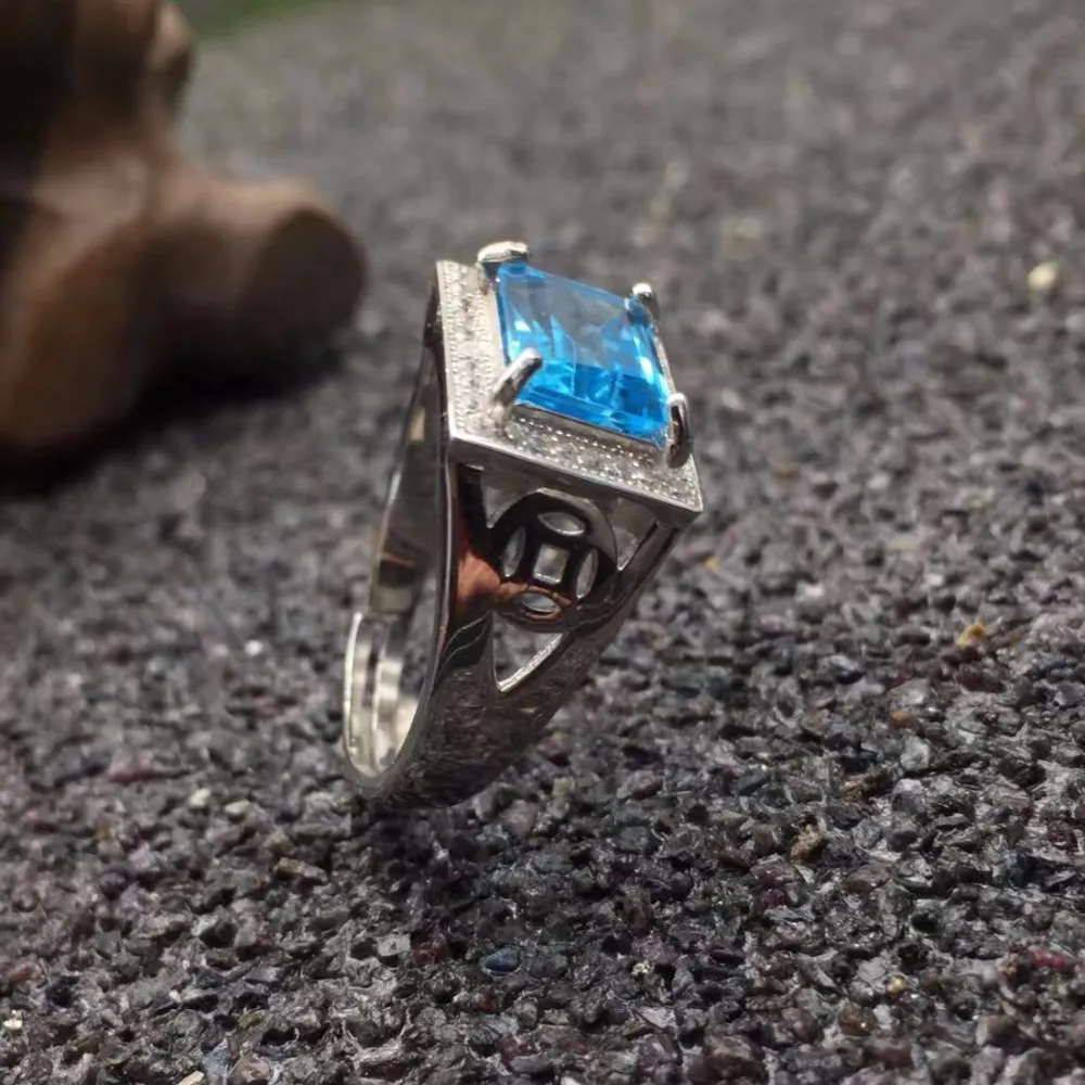 Кольцо с натуральным топазом 100% Классическое однотонное серебряное кольцо для