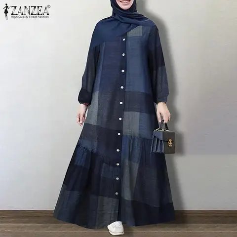 Женское платье-хиджаб с длинным рукавом, винтажный сарафан с цветочным принтом