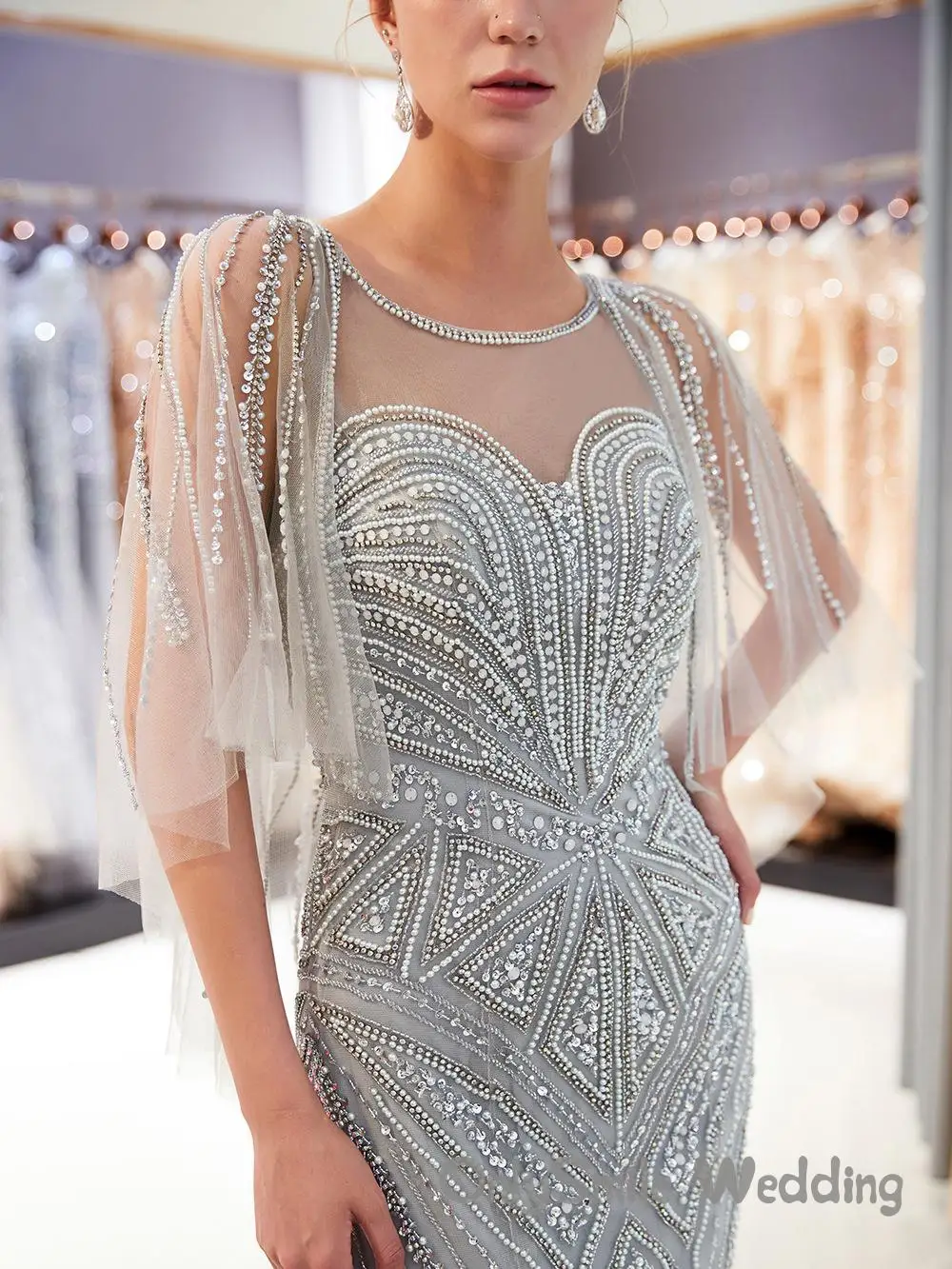 Sliver Mermaid Prom Dresses Long Beaded Tulle See Through Backless Floor Length Forml Evening Dress For Teens Robe de soriee