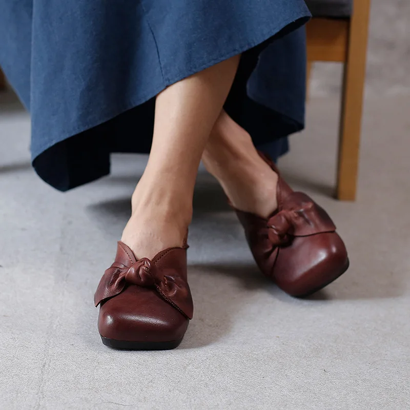 

YourSeason бантом-бабочкой; Обувь на плоской подошве; Ботильоны на низком каблуке из натуральной кожи; Квадратный носок женская обувь ручной раб...