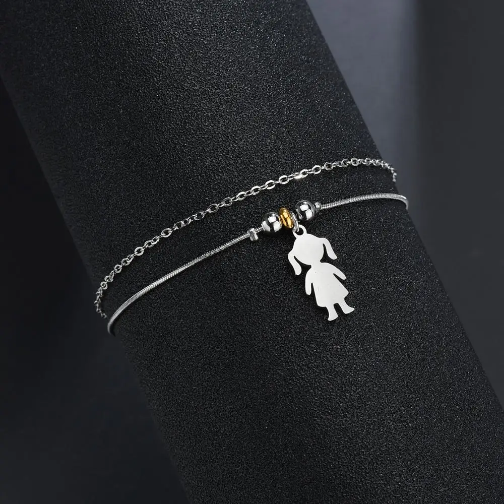 Двухслойный подвесной браслет Goxijite для девочек из нержавеющей стали