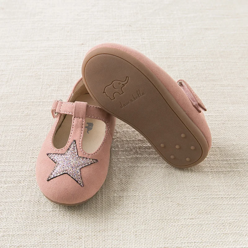 DB9725 Dave Bella Осенняя кожаная обувь для маленьких девочек Розовая звезда детская