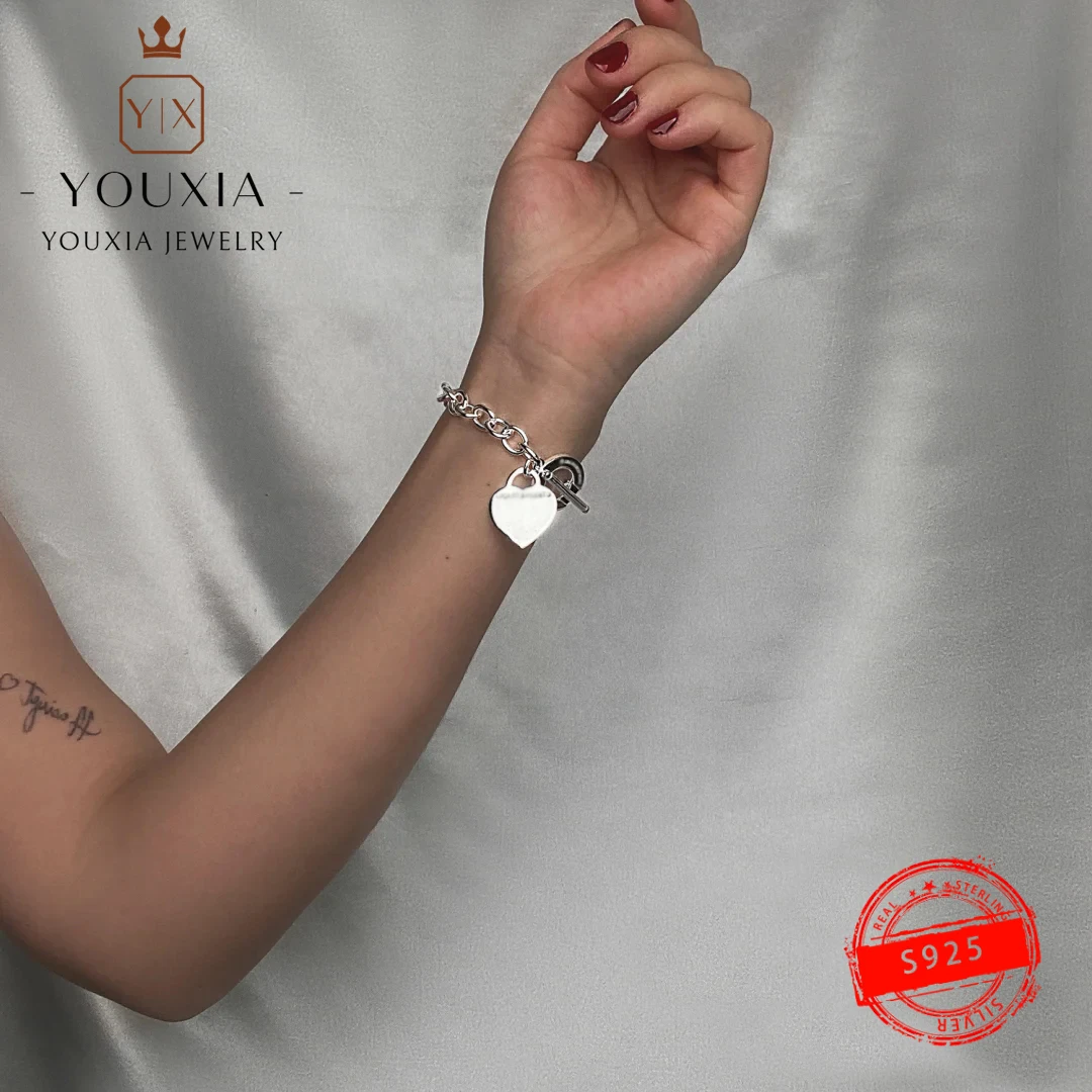 

925 пробы серебряные изготовленные на заказ в форме сердца пряжкой любовь маленький ключ Браслеты с подвесками