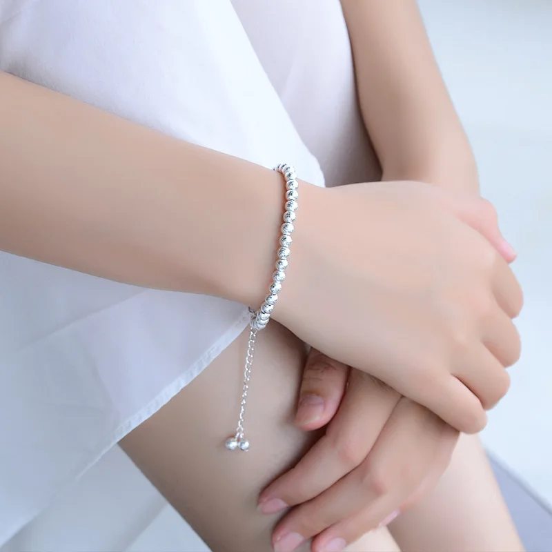 

925 Sterling Silver Round Bead Charm Bracelets Bangles Link Chain Bracelets For Women Party Wedding Jewelry A170