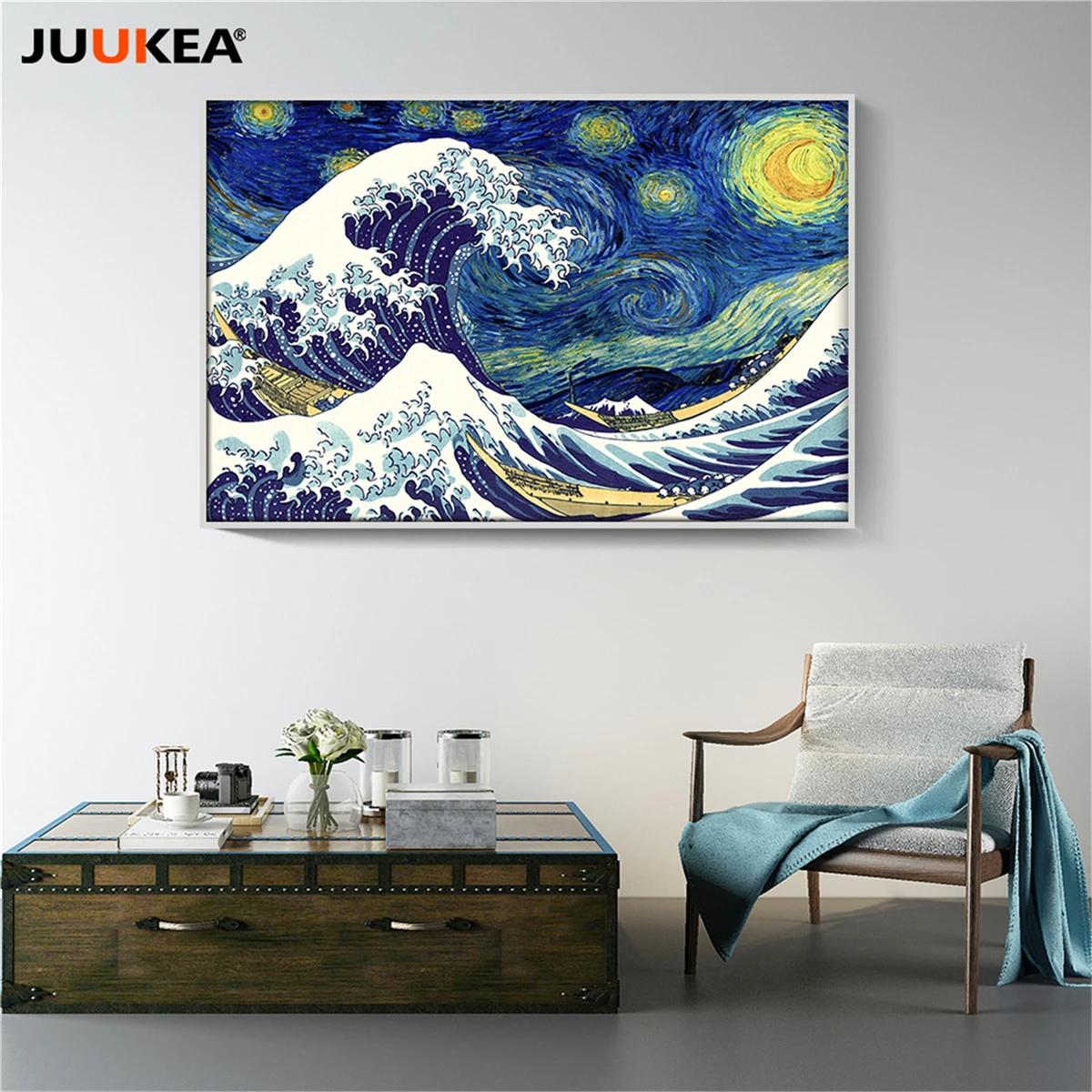 HD Vincent van Gogh звездное небо Ukiyoe Hokusai's The Great Wave холст Художественная печать