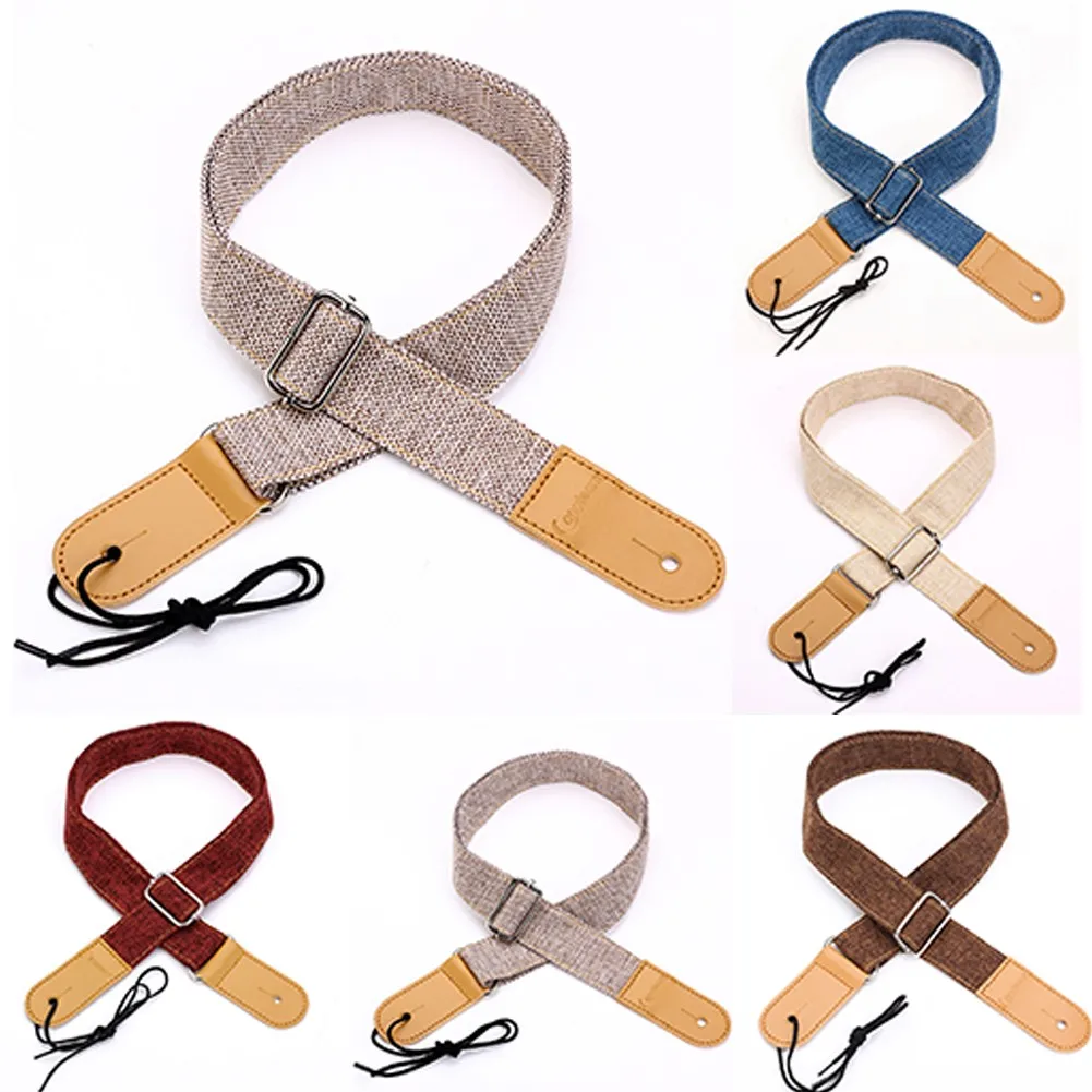 Solid Color Ukulele Belt Linen Style Adjustable Length Leather Strap Lock Comfortable Durable Friction Slip-resistant Strap enlarge