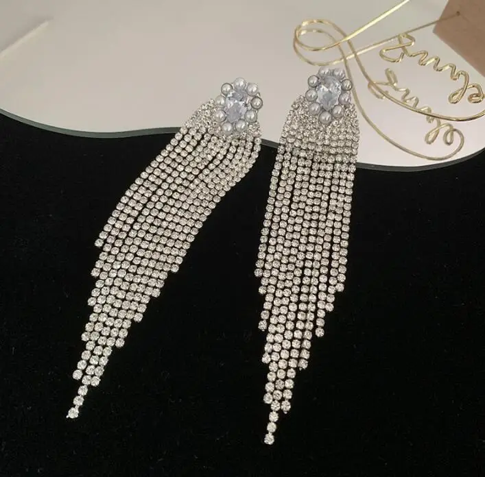 

Water drop tassel earrings super flash full of diamonds long personality exaggerated gorgeous women party eardrop