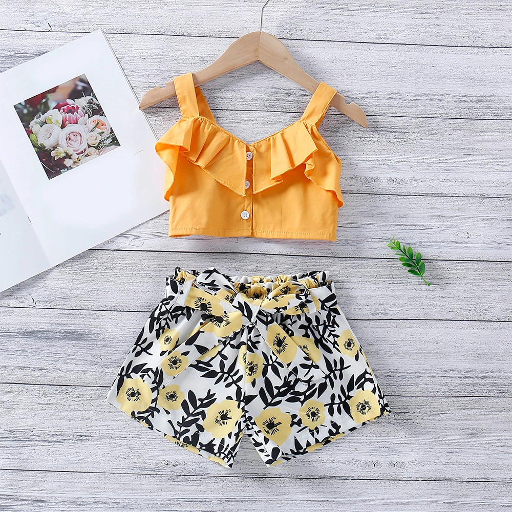 

2022 Summer Clothing Sets Vest+Floral Shorts 2Pcs Girl Set Baby Kid Clothes For Newborn Costume For 1-5 Years