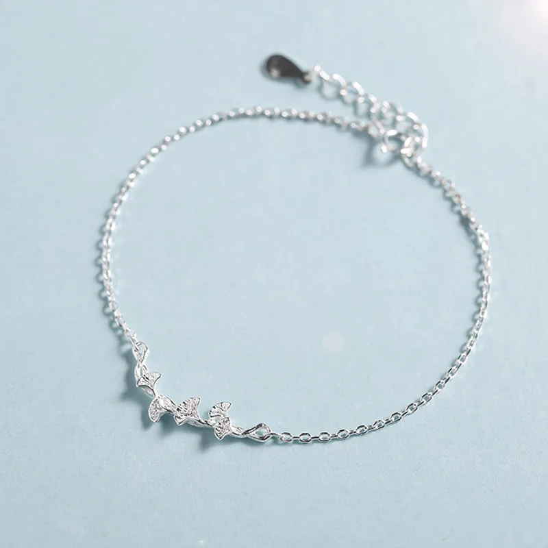 

Silver Color White Elegant Ginkgo Biloba Leaf Bracelet Women Jewelry Korean Minimalist Gifts Wholesale Girl Gift 2021