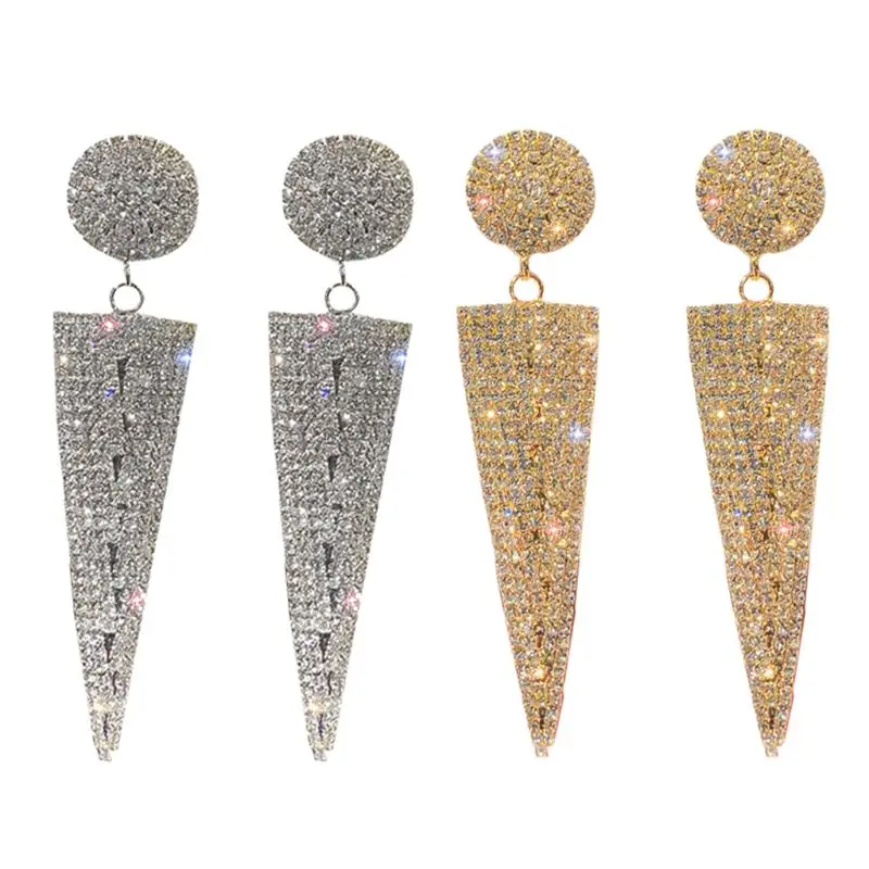 

Jewelry Big Earrings For Women Geometric Triangle Metal Crystal Drop Dangle Earrings Fashion Party Earrings