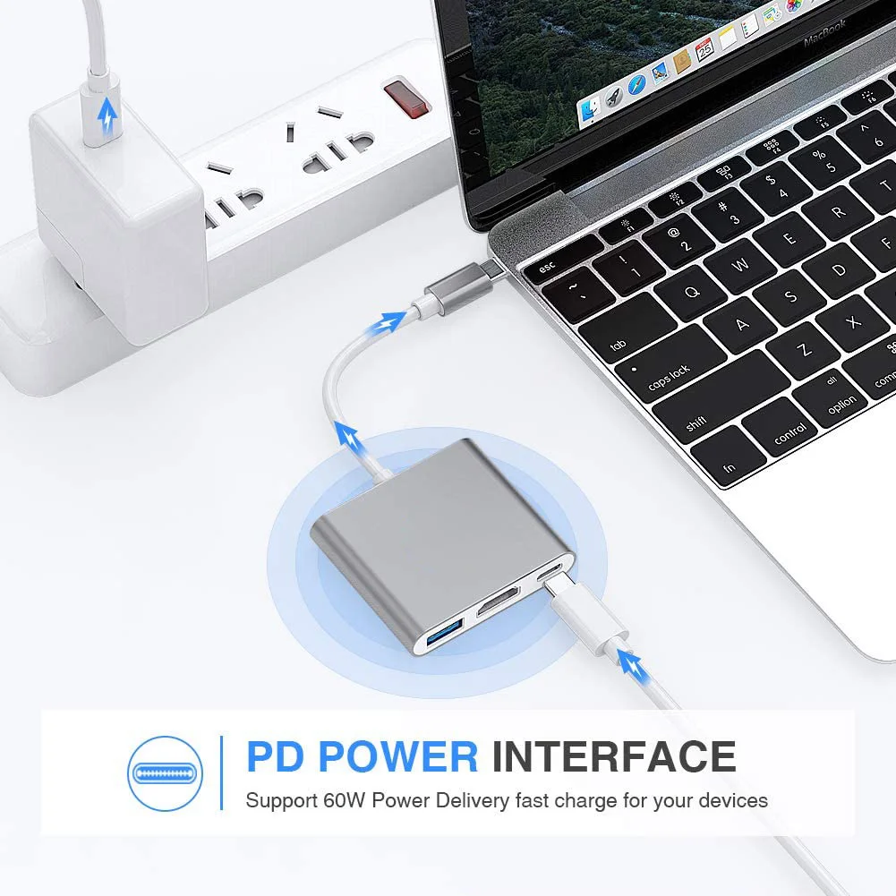 

3 in 1 Type-C Adapter for Apple Macbook USB3.1 PD HDMI-compatible USB3.0 Converter