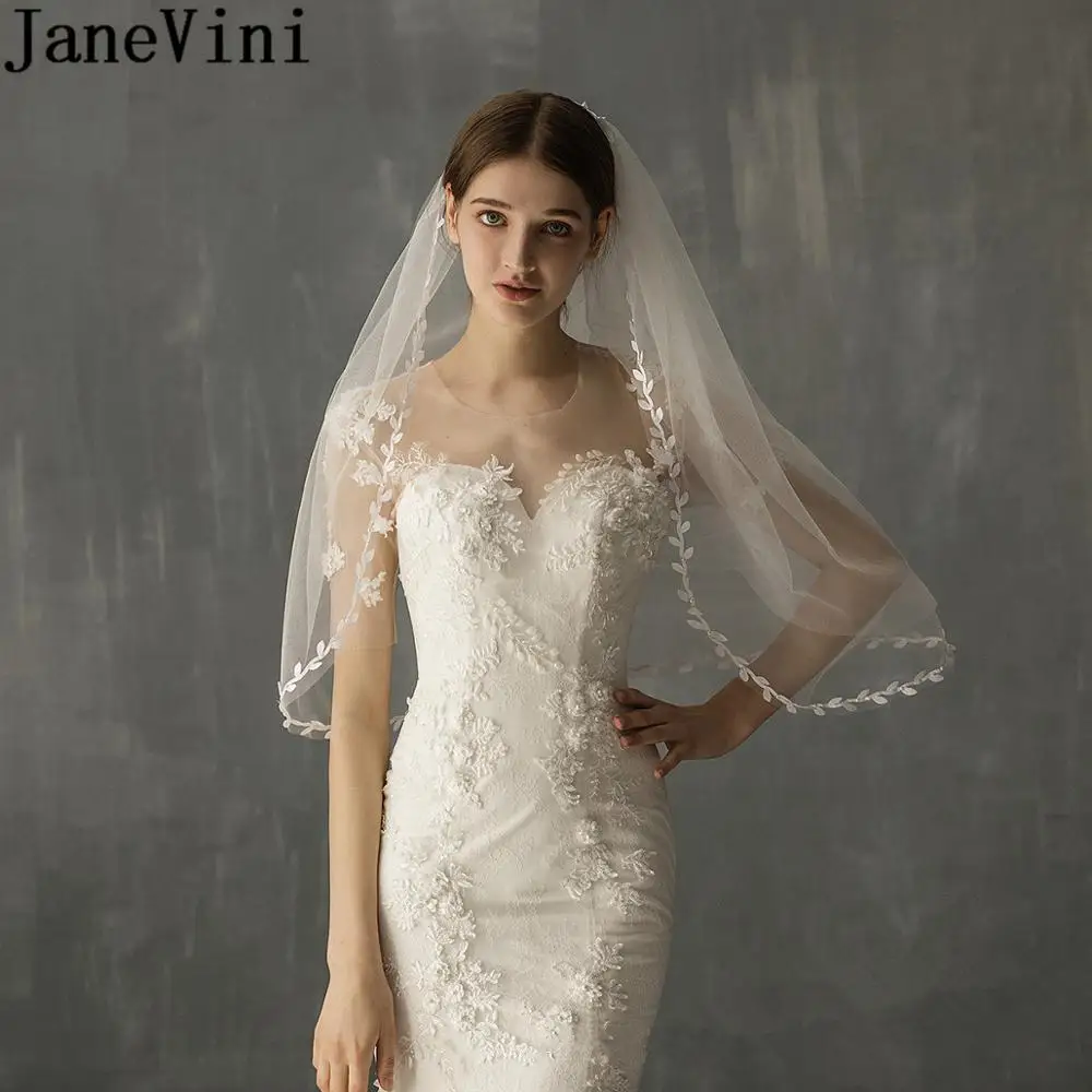 JaneVini Роскошная мягкая фатиновая свадебная фата с вуалью двухслойная короткая