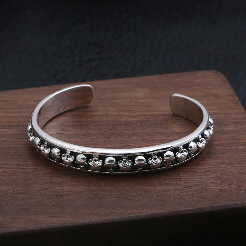 Мужской и женский браслет в стиле хип хоп из тайского серебра с черепом