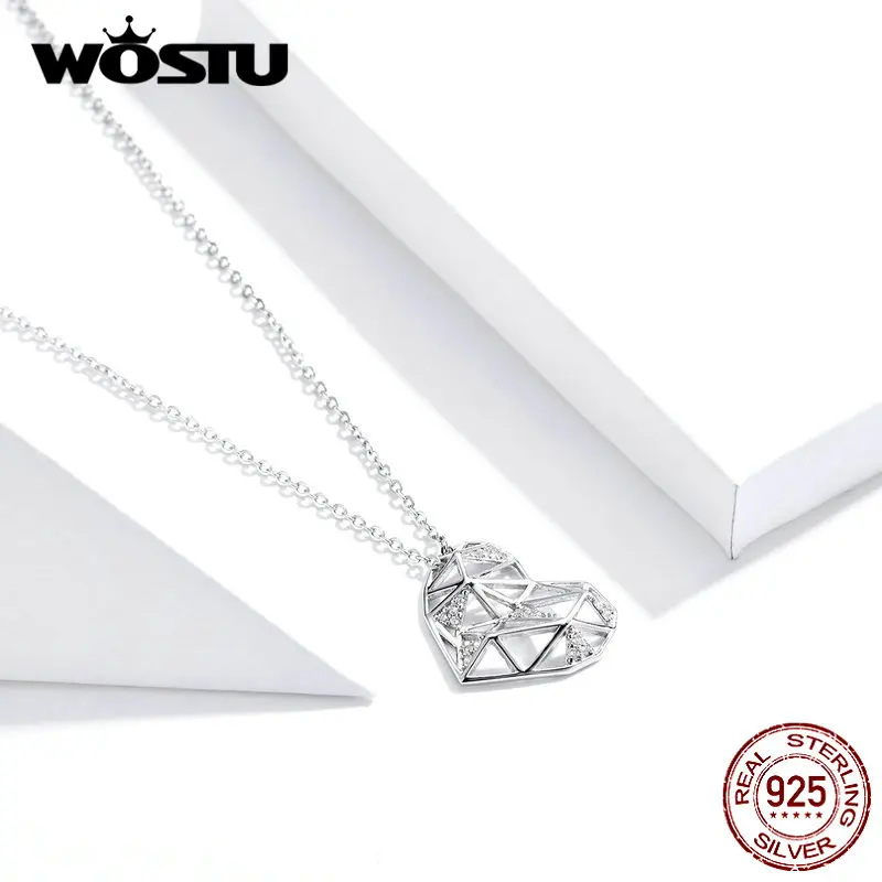 WOSTU Настоящее серебро 925 пробы ажурное ожерелье в виде сердца Длинная цепочка для