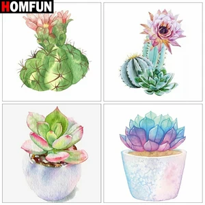 Алмазная живопись HOMFUN суккулентный цветной пейзаж, полное квадратноеКруглое украшение для стен, инкрустированная смолой, вышивка ручной работы, вышивка крестиком