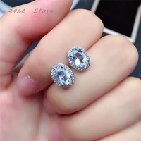 new style 925 silver inlaid natural aquamarine earrings womens earrings luxurious and shiny gift for girlfriend
