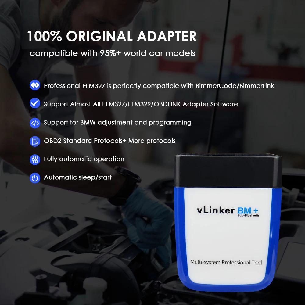 Автомобильный диагностический сканер Vgate vLinker BM + ELM327 V2.2 Bluetooth 4 0 Wi-Fi OBD 2 |