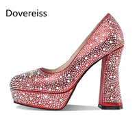 dovereiss fashion womens shoes summer new consice slip on red silver pumps sexy crystal rhineston wedding shoes office ladys
