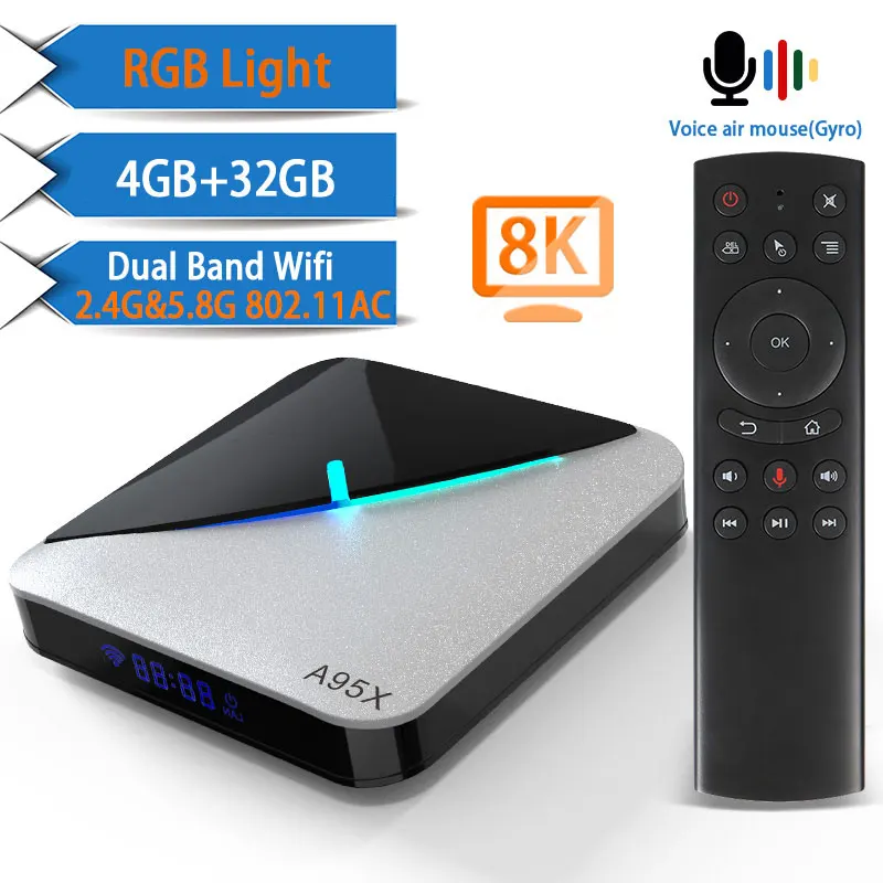 32G new Airmouse A95X воздуха RGB светильник Android 9,0 ТВ коробка 8K 4K Youtube Amlogic S905X3 Netflix, Wi-Fi, 2 ГБ, 4 Гб оперативной памяти, 16 Гб встроенной памяти, 32 ГБ, 64 ГБ, set top tv BOX - Цвет: 32G new Airmouse