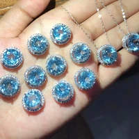 wholesale 925 sterling silver round 10x10mm blue topaz personalized high end birthstone jewelry necklace