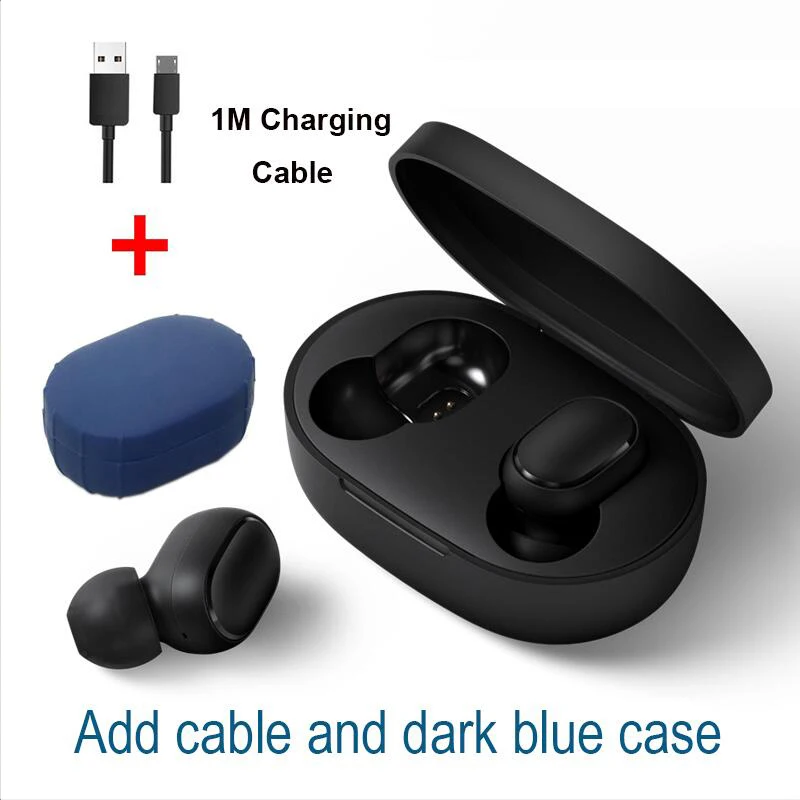 Xiaomi Redmi Airdots TWS Bluetooth наушники стерео басы BT 5,0 Eeadphones с микрофоном Handsfree Наушники управление AI - Цвет: Cable dark blue case