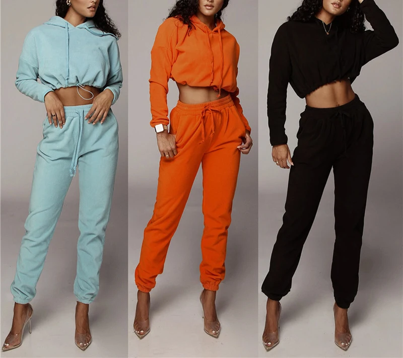 

Women 2pcs Set Winter Thick Suits Casual Long Sleeve Hooded Top and Pants Set