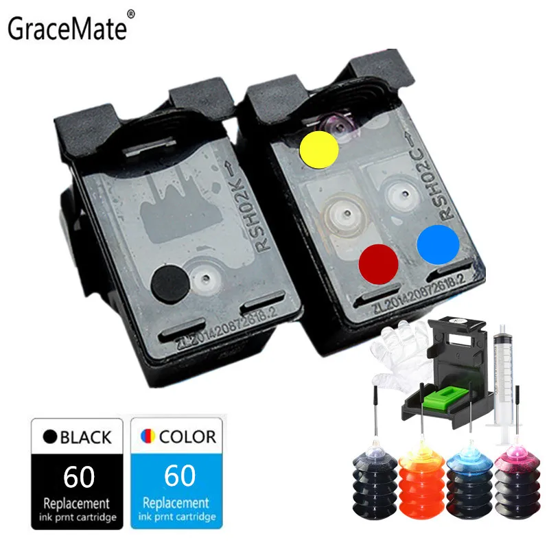 GraceMate 60XL Refillable Ink Cartridge for HP 60XL Deskjet F2480