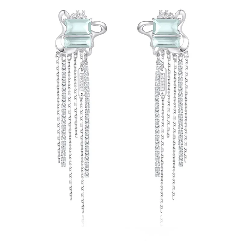 

LOVOACC Fairy Blue Color Rectangle Crystal Long Tassel Earrings for Women Full Rhinestone Hanging Dangle Earrings Oorbellen 2021