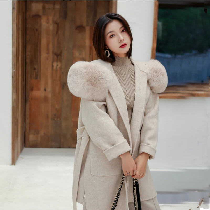 Новое поступление 2020 Лидер продаж Кашемировое Смешанное пальто с натуральным