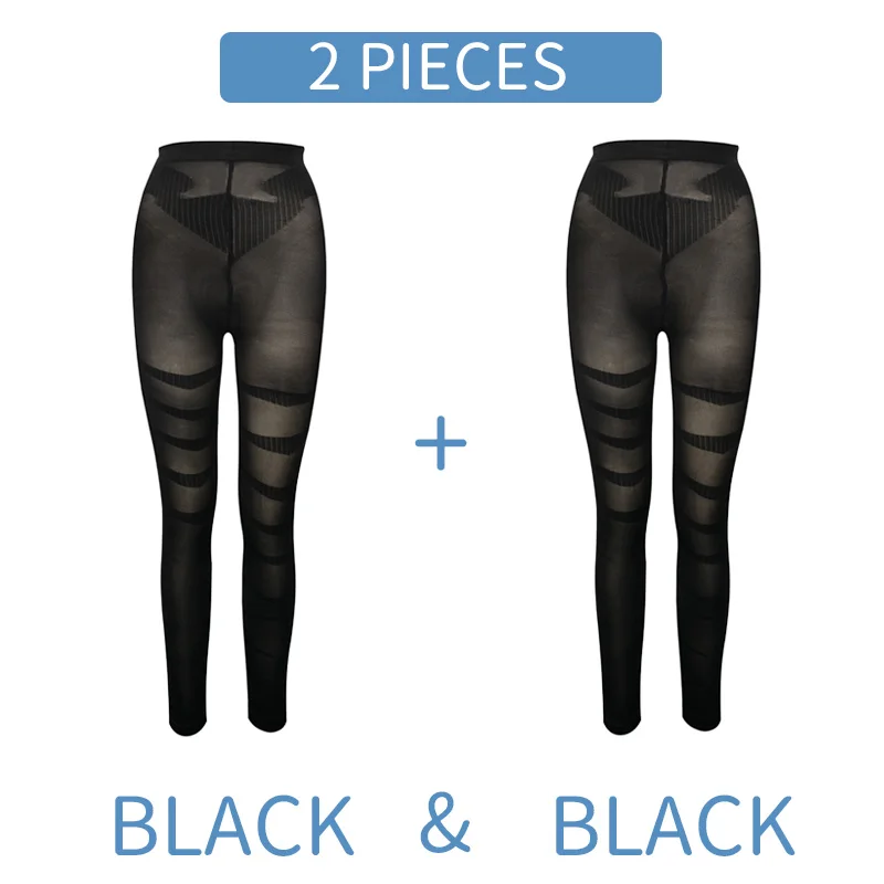 Black(Two Pieces) Корректирующее белье для ног, Корректирующее белье для тела, антицеллюлитные Компрессионные Леггинсы для женщин, для похудения, облегающие бедра, моделирующие более тонкая талия тренировочные брюки - Цвет: Black(Two Pieces)