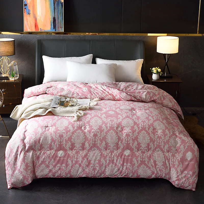 

Cotton Silk Quilt Printing High-end Silk Quilt Warm Winter Duvet Quilted Bed Comforter King Queen Full Twin Size Bed Blanket