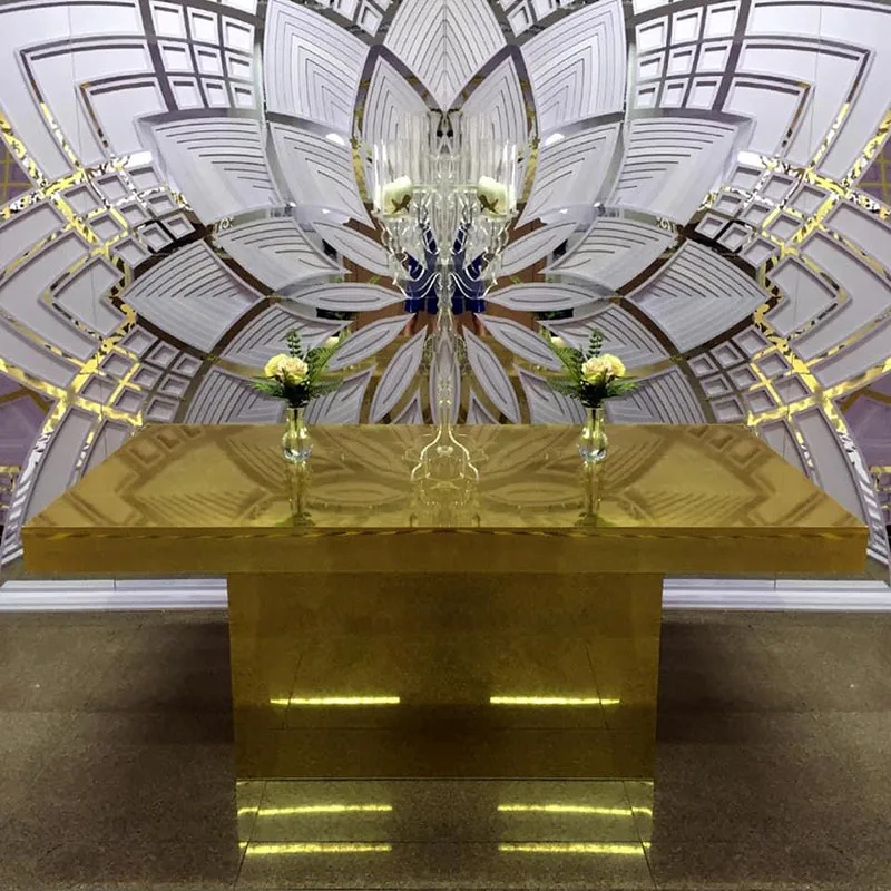 

2021 Gorgeous Style Golden Mirrored Rectangle Acrylic Wedding Table DinningÂ For Home Party