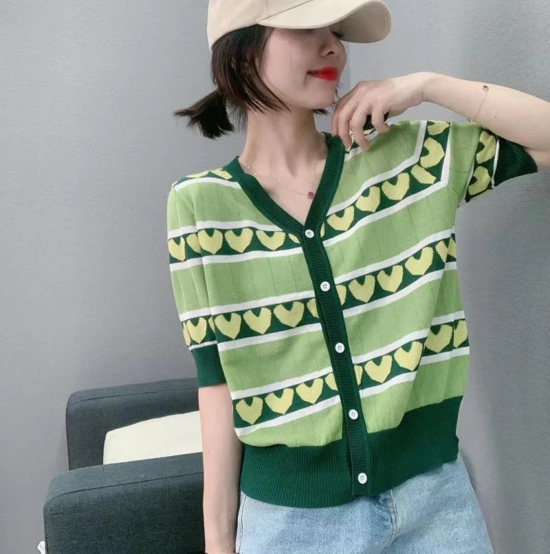 

20464 (on No. 6, row 3, room 4) non real shot net red picture V-neck love color matching knitted cardigan [2000] 37