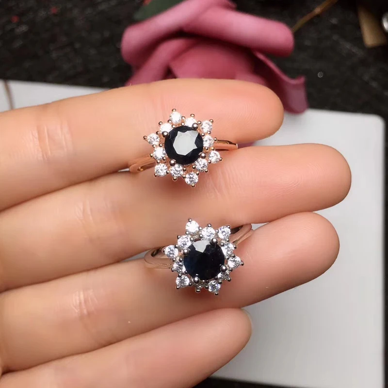 Ювелирные изделия CoLife натуральный кольцо с черным сапфиром 5 мм серебряное 925