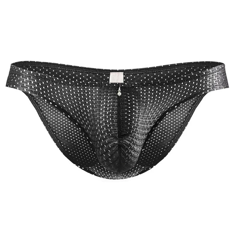 

Ice Silk Sexy Men Underwear Briefs Mens Breathable Mesh Hole Elastic Man Briefs Panties Low Waist Thin Youth Underpants Cueca