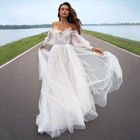 Кружевное Свадебное платье из тюля, с длинным рукавом, на молнии и пуговицами